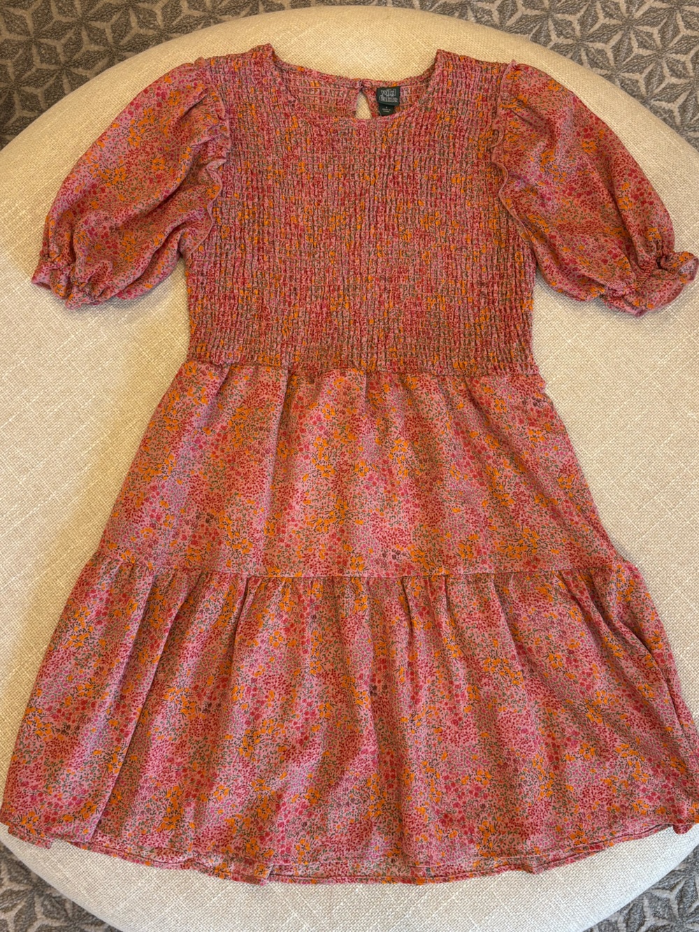 wild fable Pink Floral Smocked Puff-Sleeve Mini Dress